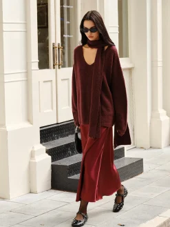 COMMENSE Sweater Tops|Sweaters & Cardigans^Wool-Blend Loose Scarf Sweater Burgundy