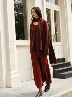 COMMENSE Sweater Tops|Sweaters & Cardigans^Wool-Blend Loose Scarf Sweater Burgundy