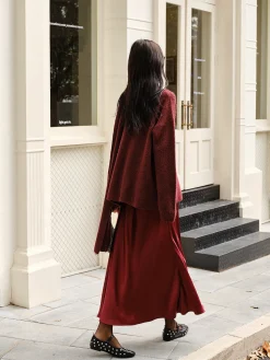 COMMENSE Sweater Tops|Sweaters & Cardigans^Wool-Blend Loose Scarf Sweater Burgundy