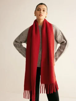 COMMENSE Accessories^Wool-Blend Minimalist Tassel Scarf Red