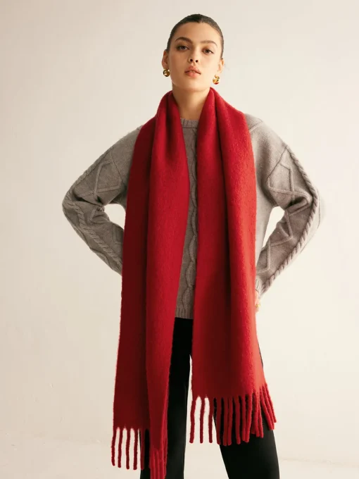 COMMENSE Accessories^Wool-Blend Minimalist Tassel Scarf Red