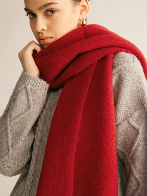 COMMENSE Accessories^Wool-Blend Minimalist Tassel Scarf Red