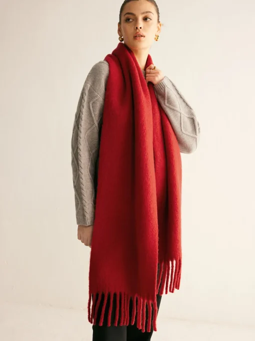 COMMENSE Accessories^Wool-Blend Minimalist Tassel Scarf Red