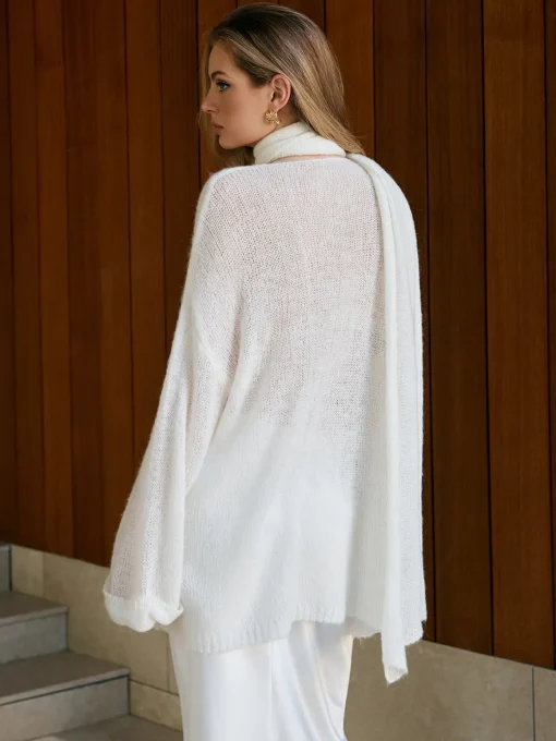 COMMENSE Sweater Tops|Sweaters & Cardigans^Wool-Blend Semi-Sheer Sweater With Scarf White