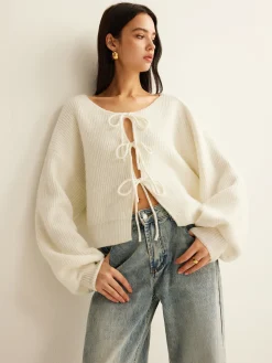 COMMENSE Cardigans|Sweaters & Cardigans^Wool-Blend Tie-Front Cardigan White