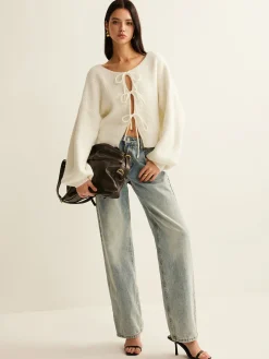 COMMENSE Cardigans|Sweaters & Cardigans^Wool-Blend Tie-Front Cardigan White