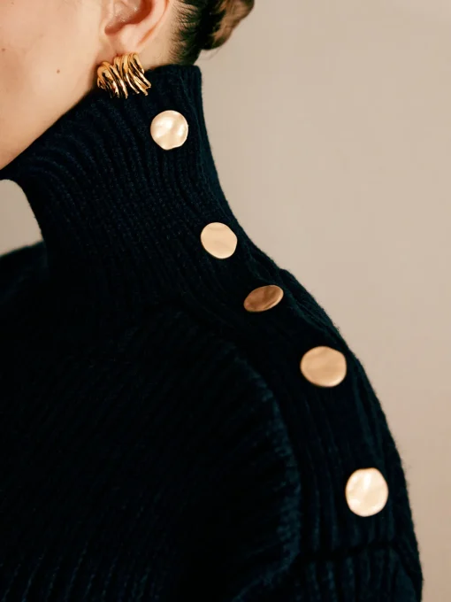 COMMENSE Sweater Tops|Sweaters & Cardigans^Wool-Blend Turtleneck Striped Sweater Navy