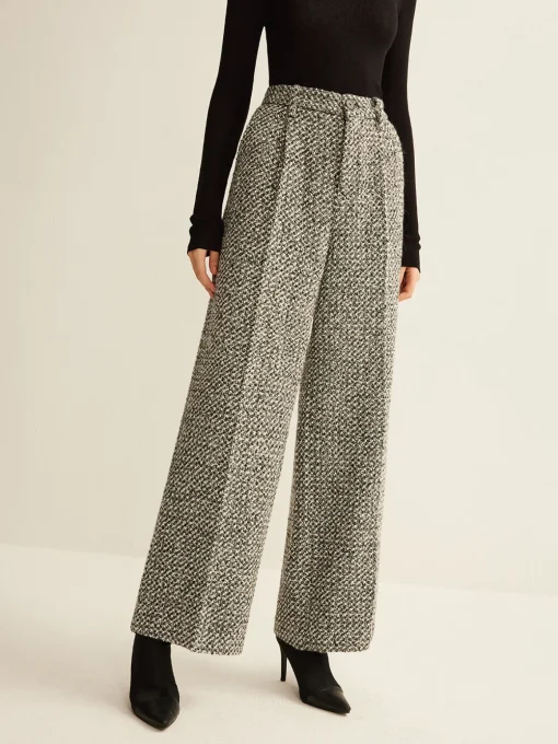 COMMENSE Pants|Bottoms^Wool-Blend Tweed Pants Grey