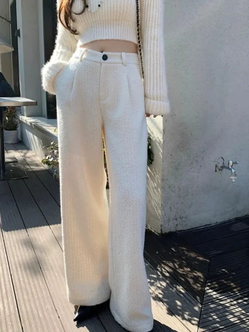 COMMENSE Pants|Bottoms^Wool-Blend Tweed Pants Grey
