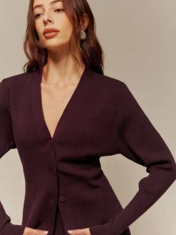 COMMENSE Cardigans|Sweaters & Cardigans^Wool-Blend V-Neck Button Cardigan Burgundy