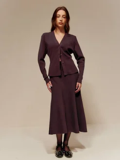 COMMENSE Cardigans|Sweaters & Cardigans^Wool-Blend V-Neck Button Cardigan Burgundy