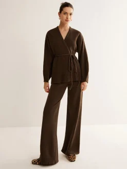 COMMENSE Sweater Tops|Sweaters & Cardigans^Wrap Belted Sweater Pants Set DarkBrown