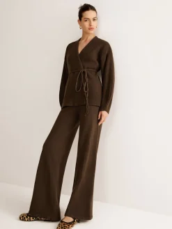 COMMENSE Sweater Tops|Sweaters & Cardigans^Wrap Belted Sweater Pants Set DarkBrown