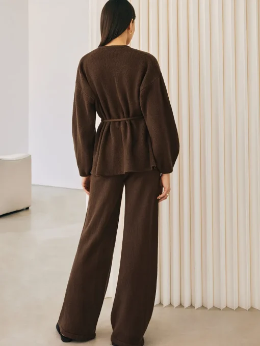 COMMENSE Sweater Tops|Sweaters & Cardigans^Wrap Belted Sweater Pants Set DarkBrown