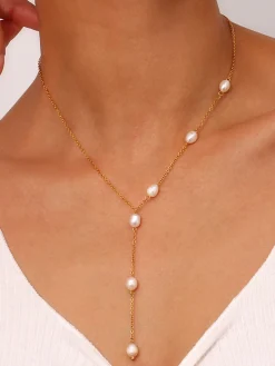 COMMENSE Necklaces|Accessories^Y-Shape Pearl Pendant Necklace Gold