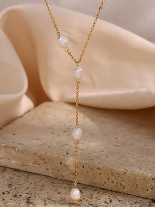COMMENSE Necklaces|Accessories^Y-Shape Pearl Pendant Necklace Gold