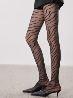 COMMENSE Socks & Tights|Accessories^Zebra-Pattern Sheer Tights Black
