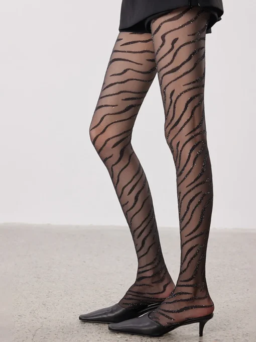 COMMENSE Socks & Tights|Accessories^Zebra-Pattern Sheer Tights Black