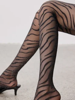 COMMENSE Socks & Tights|Accessories^Zebra-Pattern Sheer Tights Black