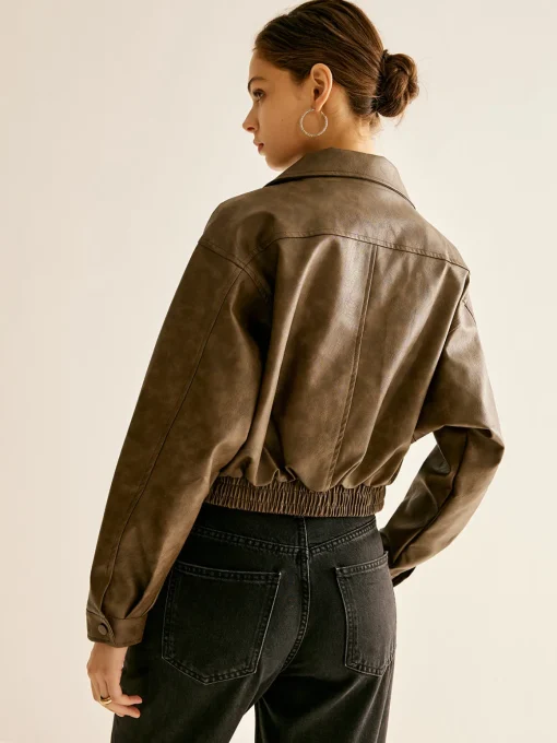 COMMENSE Outerwear|Jackets^Zipper Faux Leather Jacket Brown